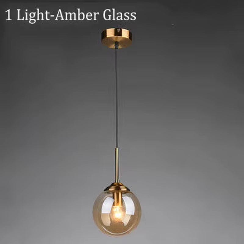 Amber Smoke Gray Clear Glass Pendant Lamp LED Hanging Light for Dining Room Table Kicthen Island Bedroom Bedside Lighting