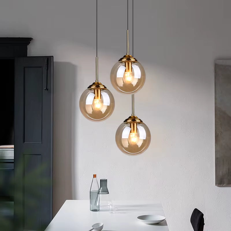 Amber Smoke Gray Clear Glass Pendant Lamp LED Hanging Light for Dining Room Table Kicthen Island Bedroom Bedside Lighting