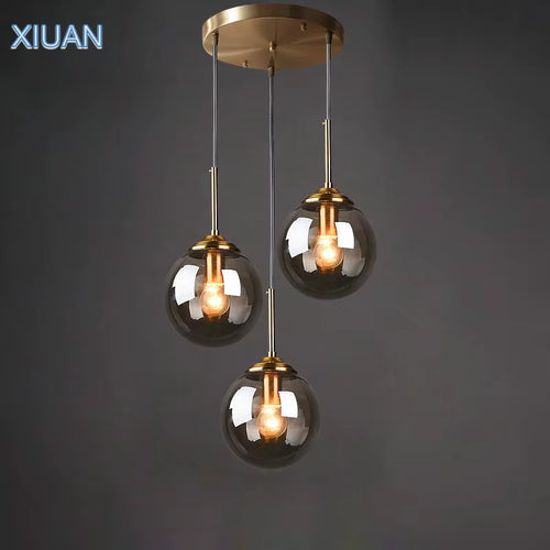 Amber Smoke Gray Clear Glass Pendant Lamp LED Hanging Light for Dining Room Table Kicthen Island Bedroom Bedside Lighting