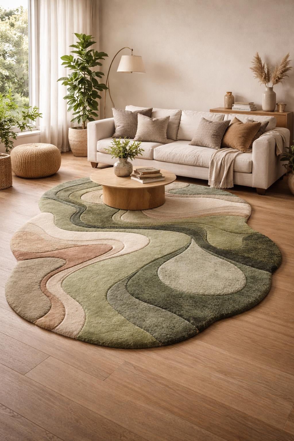 Irregular Abstract Sculpted Wool Rug – Organic Modern Area Rug, Hand Tufted Luxury Carpet for Living Room & Bedroom Decor