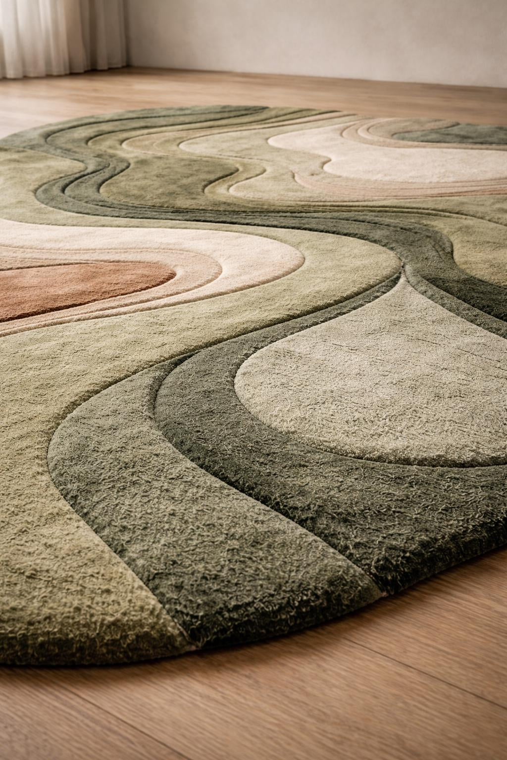 Irregular Abstract Sculpted Wool Rug – Organic Modern Area Rug, Hand Tufted Luxury Carpet for Living Room & Bedroom Decor