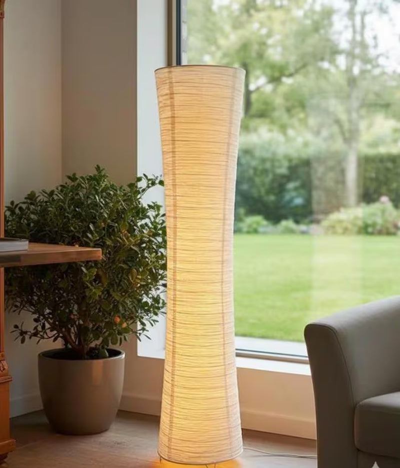 Japanese Style LED Standing Lamp – Minimalist White Paper Lamp for Living Room Decor – Handmade Rice Paper Floor Lamp