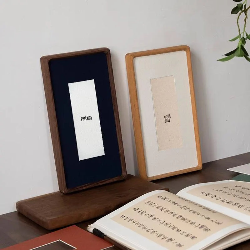 Solid Walnut & Teak Wood Photobooth Strip, Travel Memory Frame, Display for Maps, Tickets, Pressed Flowers - Long Narrow Gallery Frame