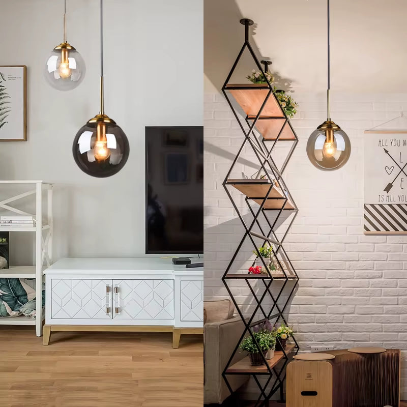 Amber Smoke Gray Clear Glass Pendant Lamp LED Hanging Light for Dining Room Table Kicthen Island Bedroom Bedside Lighting