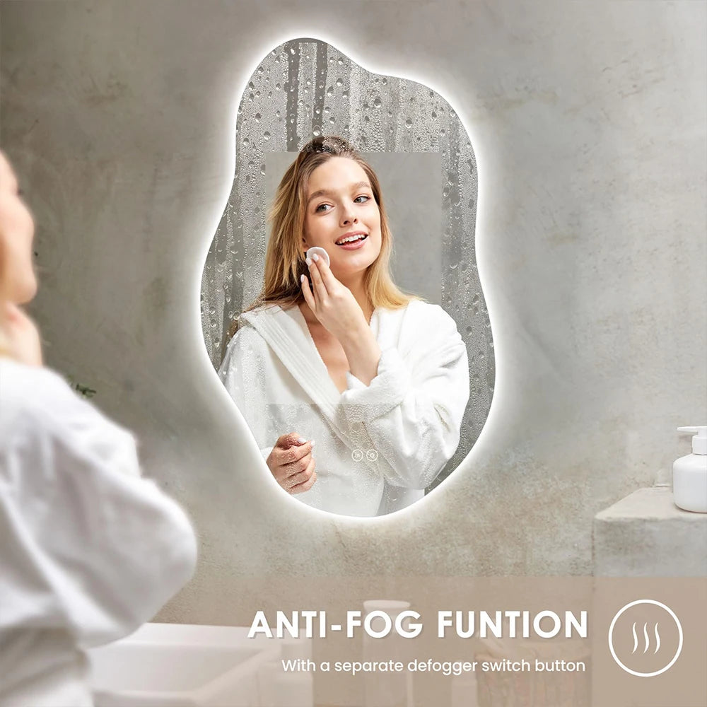 LED Bathroom Mirror,Asymmetrical,Touch Switch,Dimmable,3Cct,Adjustable Bathroom Mirror with Lighting,Anti-Fog, 85 X 52 Cm