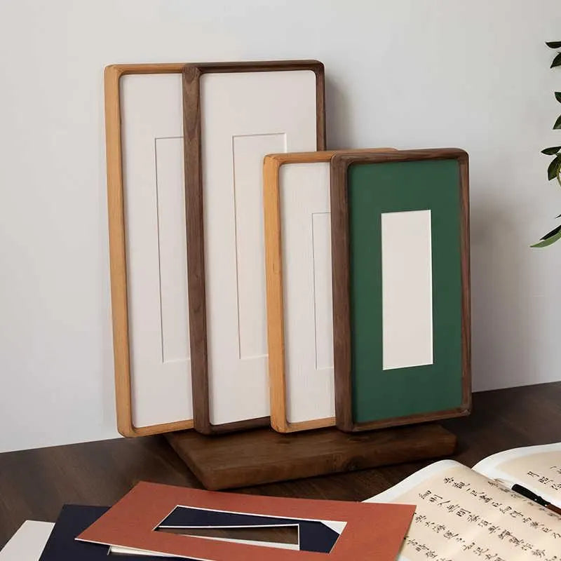 Solid Walnut & Teak Wood Photobooth Strip, Travel Memory Frame, Display for Maps, Tickets, Pressed Flowers - Long Narrow Gallery Frame