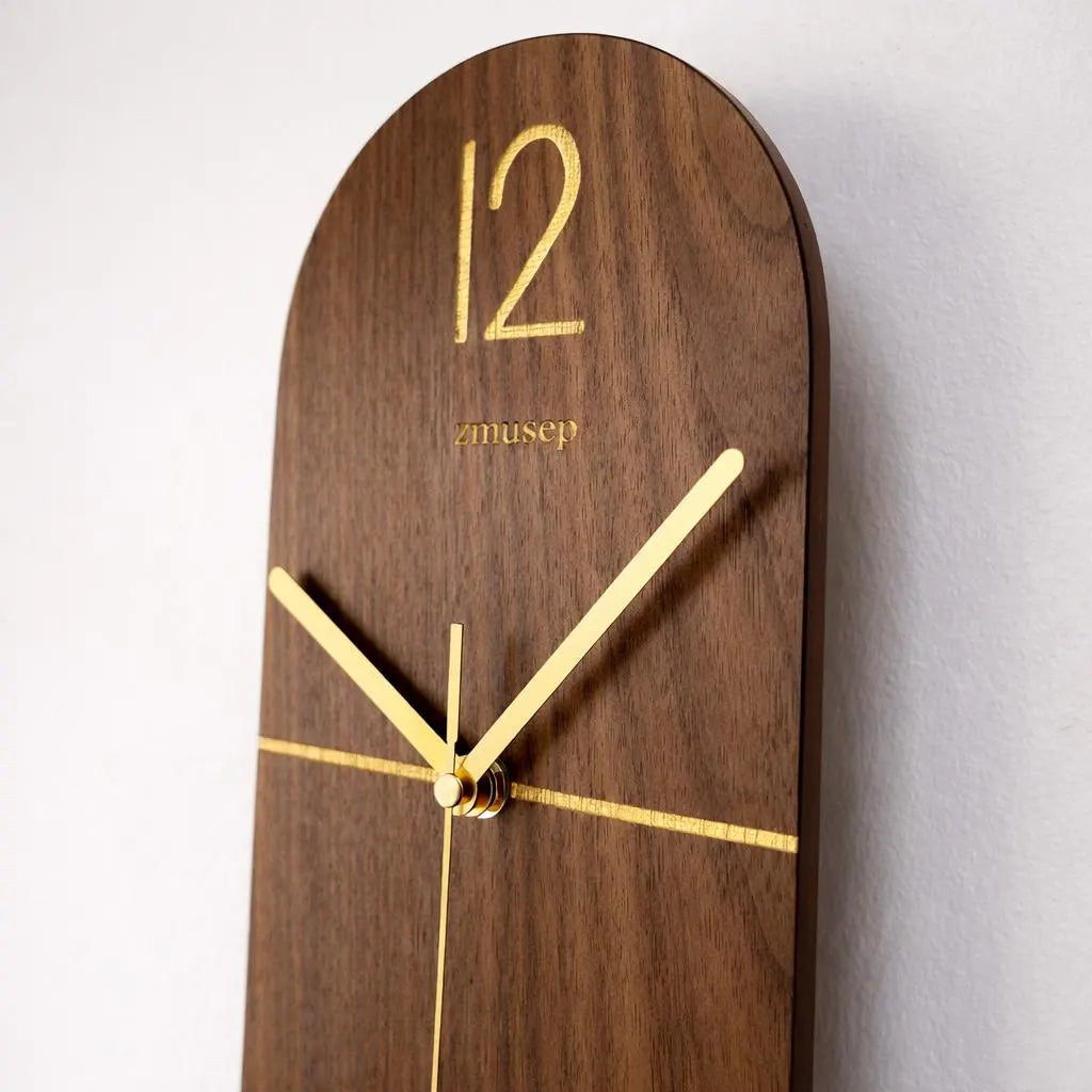 Walnut Oval Wall Clock, Silent Pendulum, Modern Minimalist Home Decor