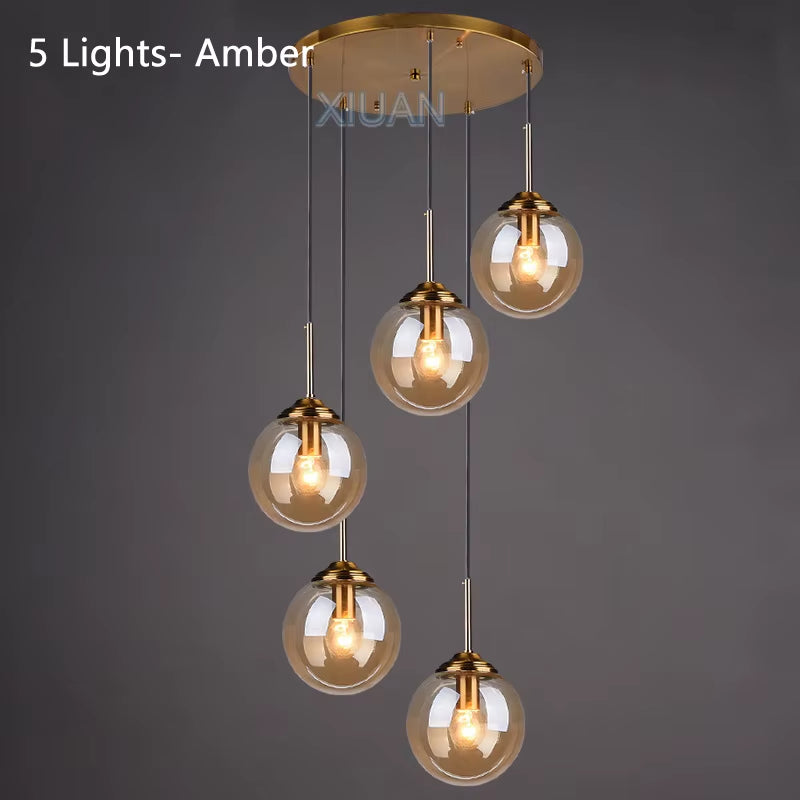 Amber Smoke Gray Clear Glass Pendant Lamp LED Hanging Light for Dining Room Table Kicthen Island Bedroom Bedside Lighting