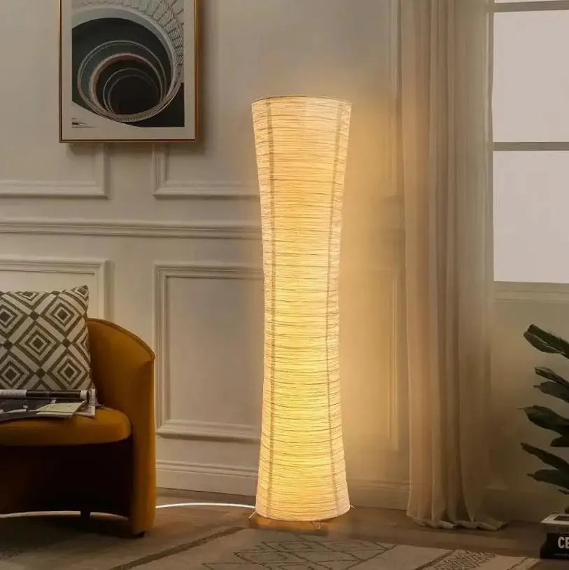 Japanese Style LED Standing Lamp – Minimalist White Paper Lamp for Living Room Decor – Handmade Rice Paper Floor Lamp
