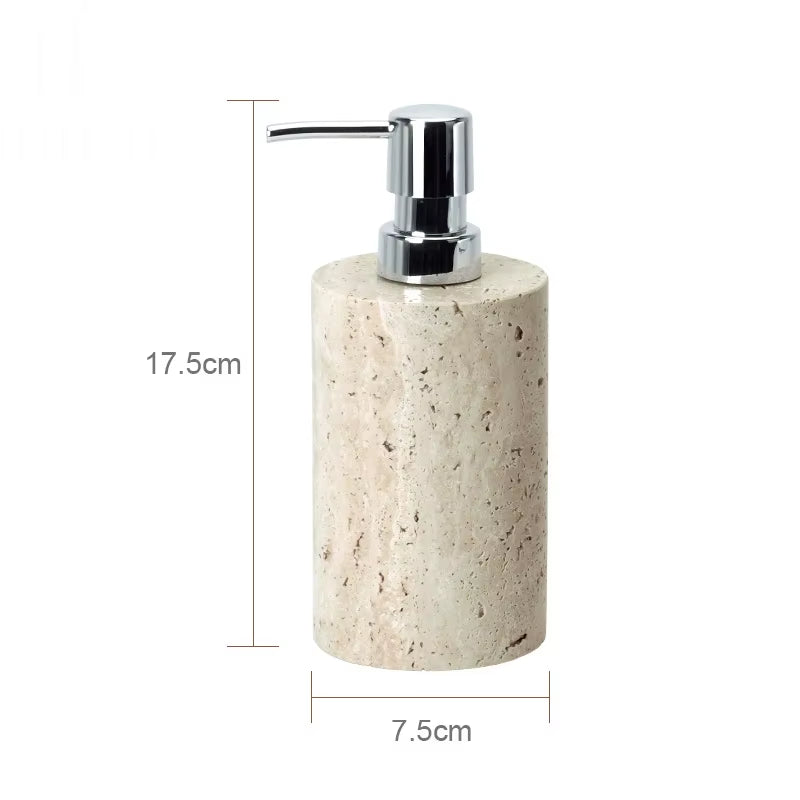 Beige Travertine Bathroom Accessories Set Natural Marble Soap Dispenser Soap Dish Reed Diffuser Vanity Tray Bathroom Set