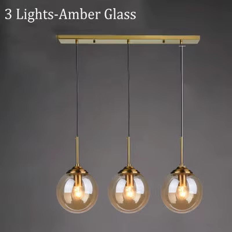 Amber Smoke Gray Clear Glass Pendant Lamp LED Hanging Light for Dining Room Table Kicthen Island Bedroom Bedside Lighting