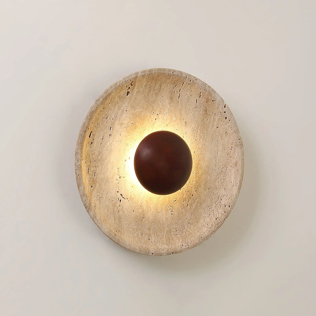 Wandlamp Travertin Hout Rond Warm Licht Woonkamer Slaapkamer Hal Natuursteen Design Wandverlichting Binnen | Restfield