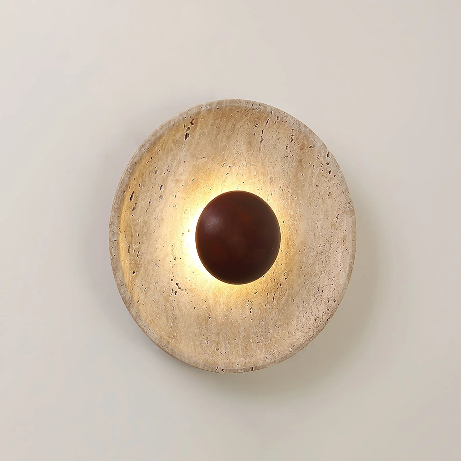 Wandlamp Travertin Hout Rond Warm Licht Woonkamer Slaapkamer Hal Natuursteen Design Wandverlichting Binnen | Restfield
