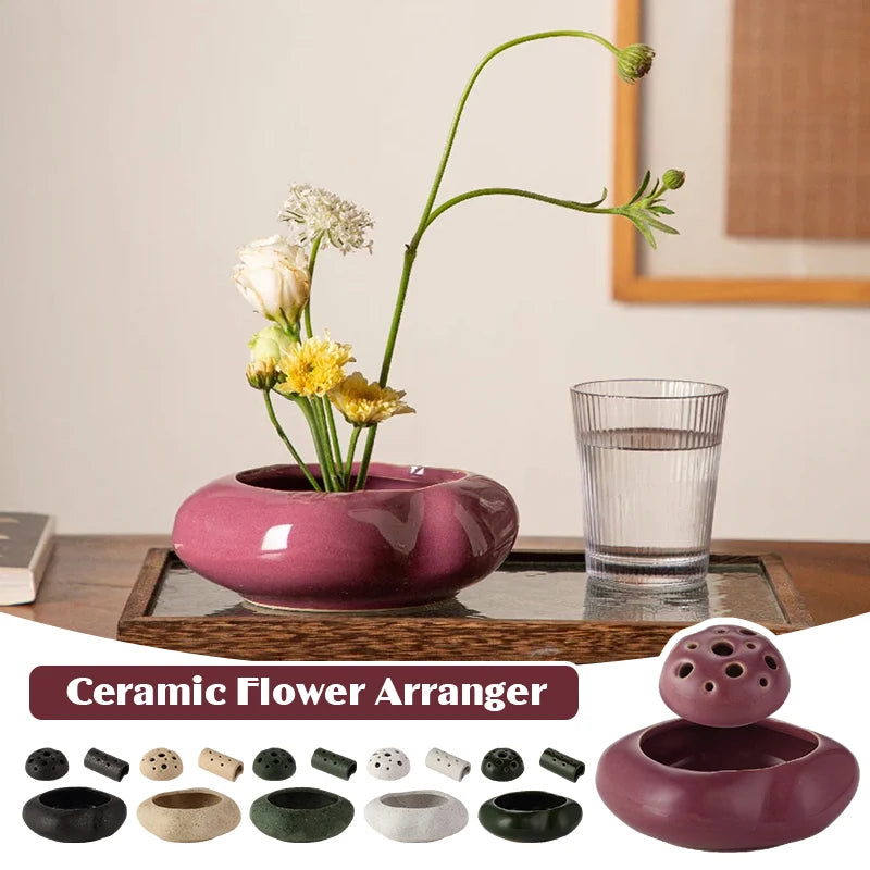 Japanese Style Ikebana Vase Ceramic Lotus Seedpod Zen Tea Table Desktop Flower Arrangement Utensils Ceramic Stone Sand Decor