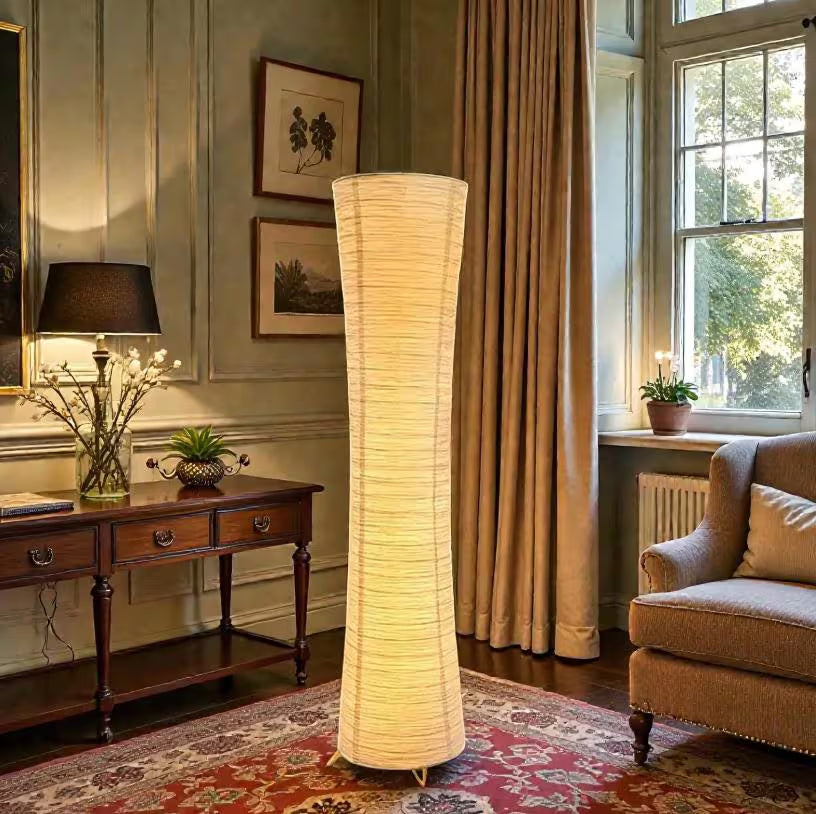 Japanese Style LED Standing Lamp – Minimalist White Paper Lamp for Living Room Decor – Handmade Rice Paper Floor Lamp