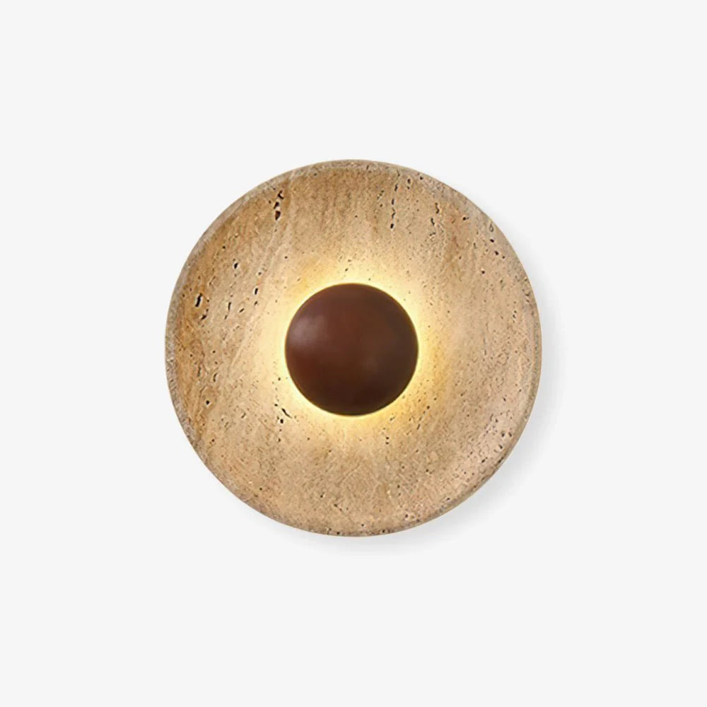 Wandlamp Travertin Hout Rond Warm Licht Woonkamer Slaapkamer Hal Natuursteen Design Wandverlichting Binnen | Restfield