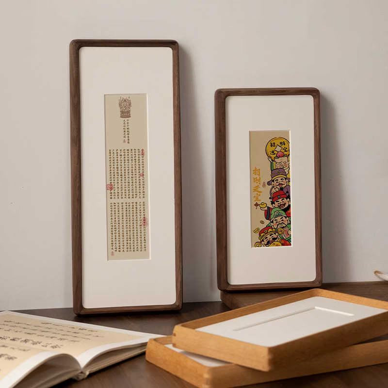 Solid Walnut & Teak Wood Photobooth Strip, Travel Memory Frame, Display for Maps, Tickets, Pressed Flowers - Long Narrow Gallery Frame