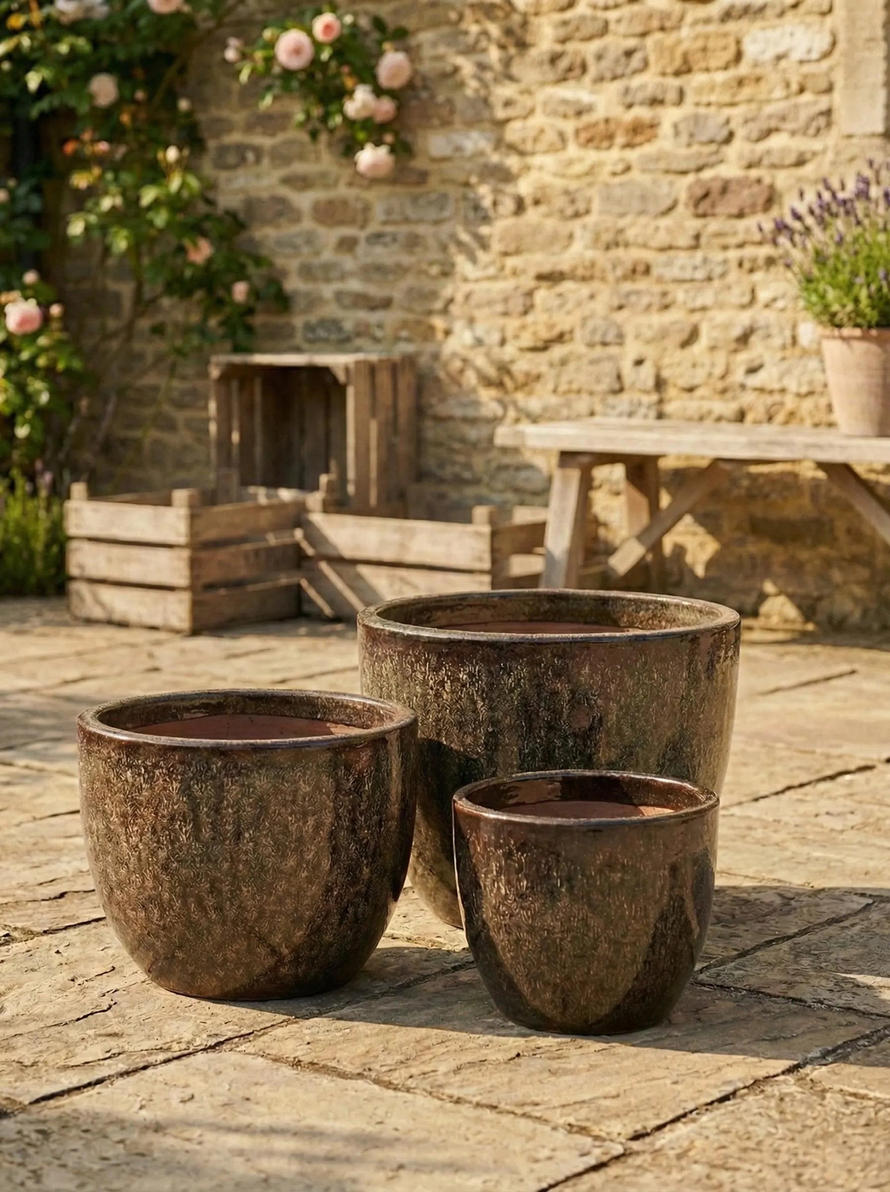 Premium Glazed Ceramic Planter – 100% Frost-Resistant and Handmade. Egg Pot Flower Pot with Drainage Hole for Indoor/Outdoor Use. Color: Brown