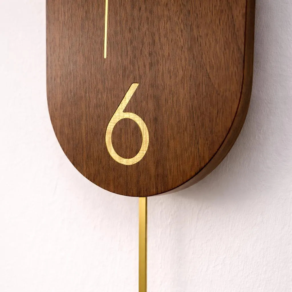 Walnut Oval Wall Clock, Silent Pendulum, Modern Minimalist Home Decor