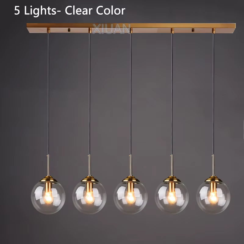 Amber Smoke Gray Clear Glass Pendant Lamp LED Hanging Light for Dining Room Table Kicthen Island Bedroom Bedside Lighting