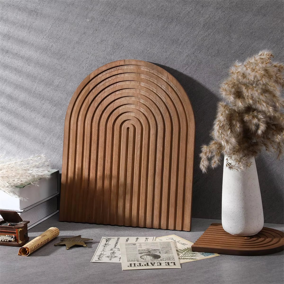 Wooden Wave Arch Shaped Cutting Board Boho Style Decorative Wooden Cutting Board Home Decor for Kitchen Dining Room Living Room