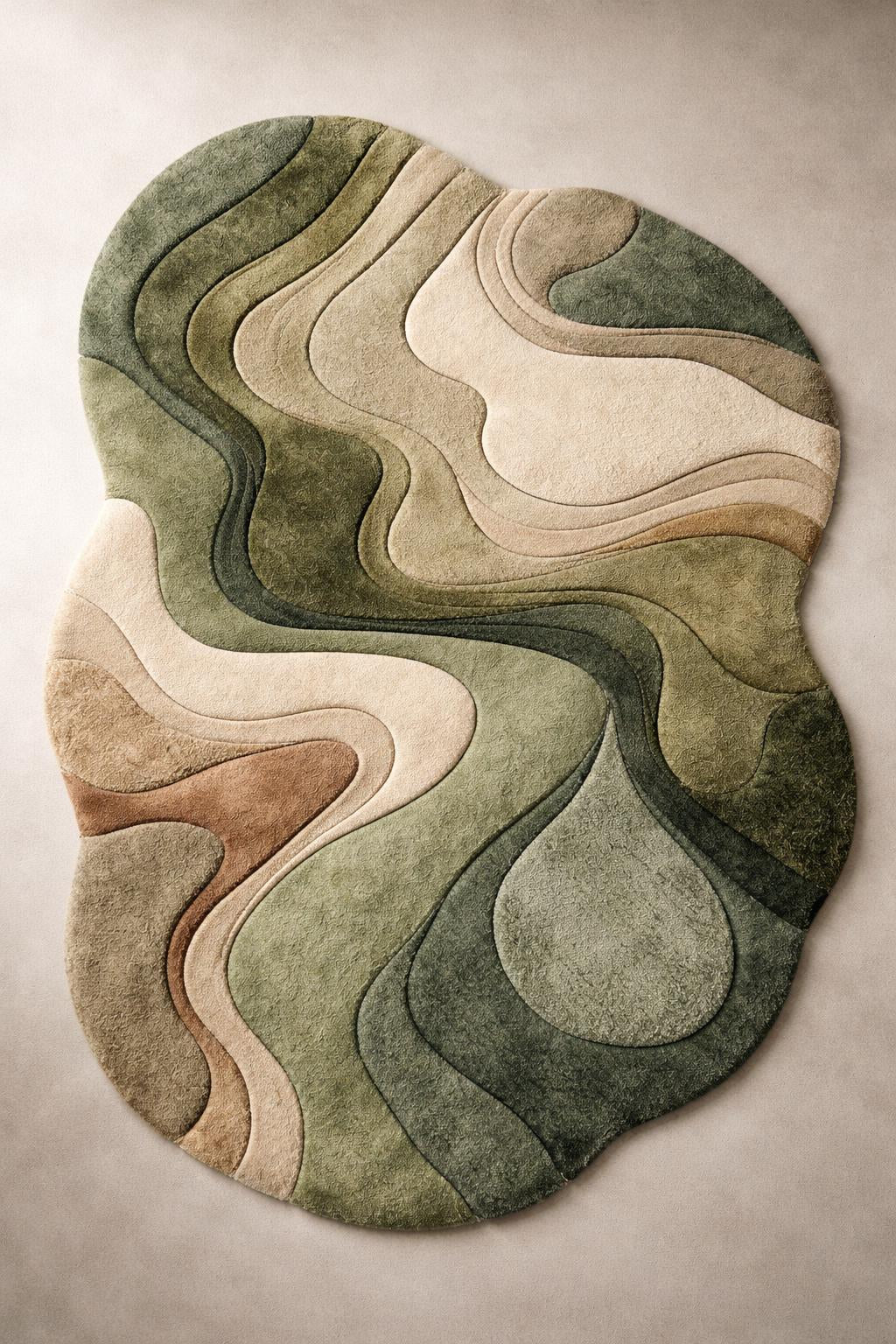 Irregular Abstract Sculpted Wool Rug – Organic Modern Area Rug, Hand Tufted Luxury Carpet for Living Room & Bedroom Decor