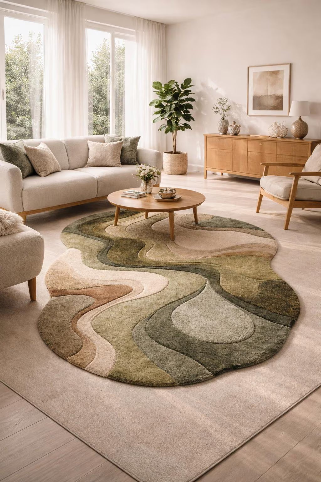 Irregular Abstract Sculpted Wool Rug – Organic Modern Area Rug, Hand Tufted Luxury Carpet for Living Room & Bedroom Decor