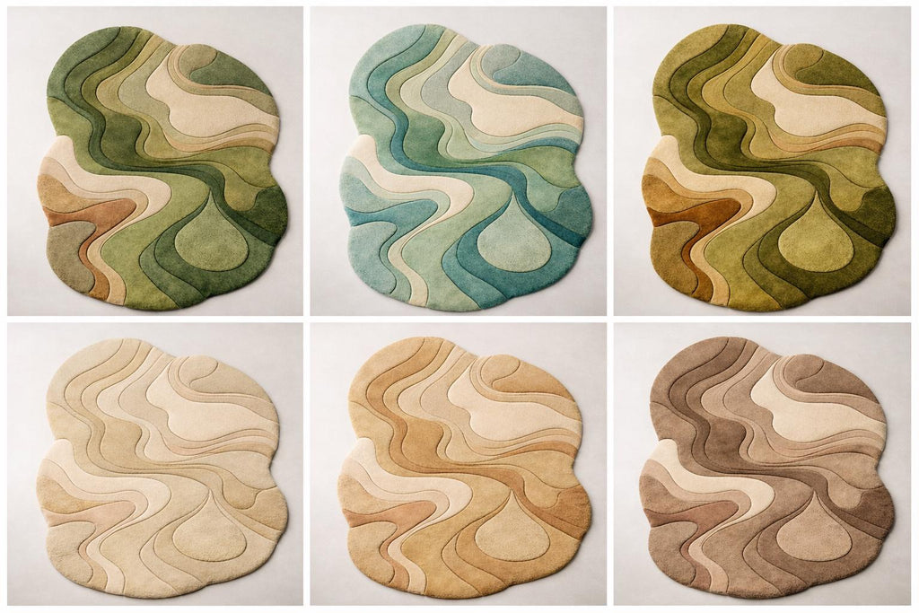Irregular Abstract Sculpted Wool Rug – Organic Modern Area Rug, Hand Tufted Luxury Carpet for Living Room & Bedroom Decor