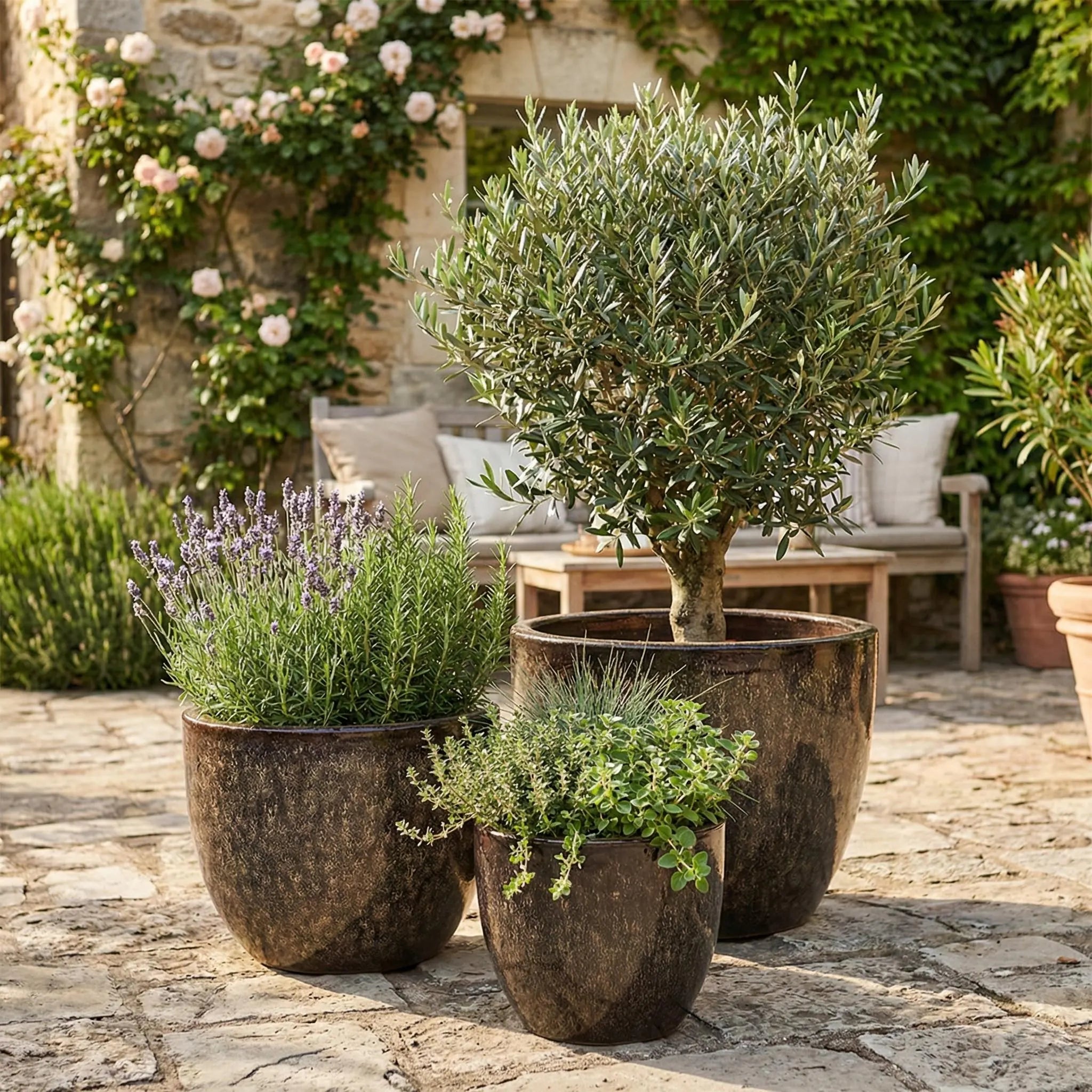 Premium Glazed Ceramic Planter – 100% Frost-Resistant and Handmade. Egg Pot Flower Pot with Drainage Hole for Indoor/Outdoor Use. Color: Brown