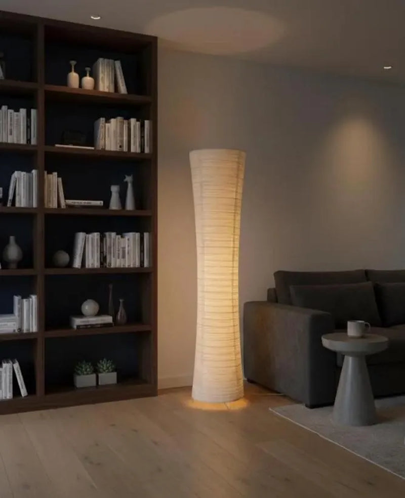 Japanese Style LED Standing Lamp – Minimalist White Paper Lamp for Living Room Decor – Handmade Rice Paper Floor Lamp