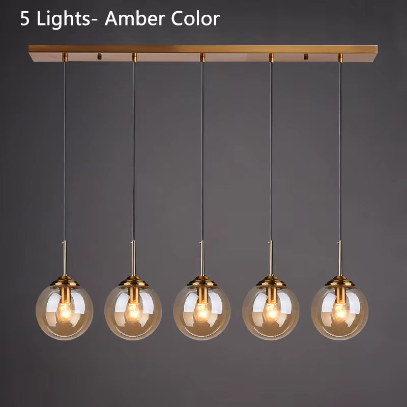 Amber Smoke Gray Clear Glass Pendant Lamp LED Hanging Light for Dining Room Table Kicthen Island Bedroom Bedside Lighting