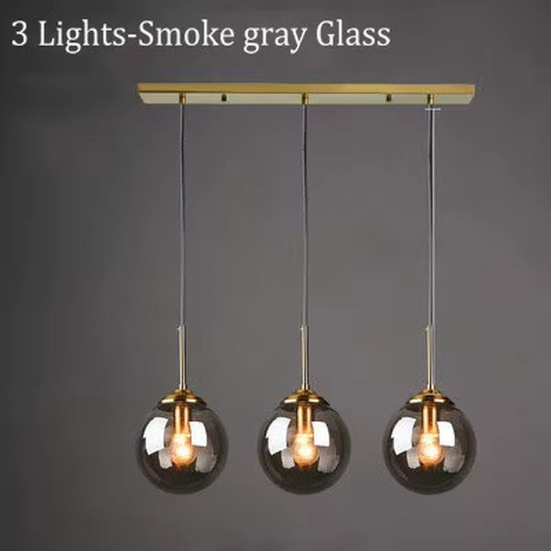 Amber Smoke Gray Clear Glass Pendant Lamp LED Hanging Light for Dining Room Table Kicthen Island Bedroom Bedside Lighting