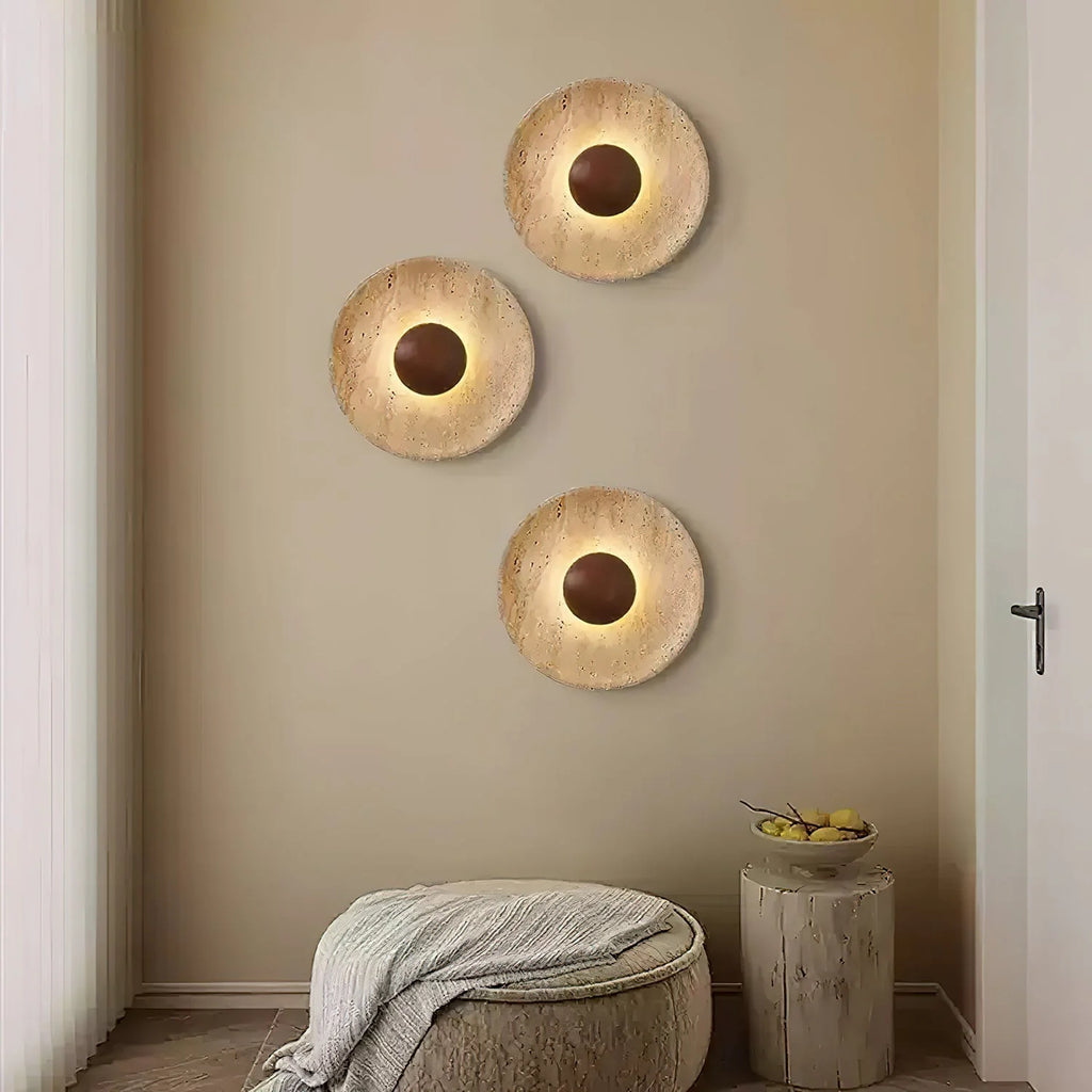 Wandlamp Travertin Hout Rond Warm Licht Woonkamer Slaapkamer Hal Natuursteen Design Wandverlichting Binnen | Restfield