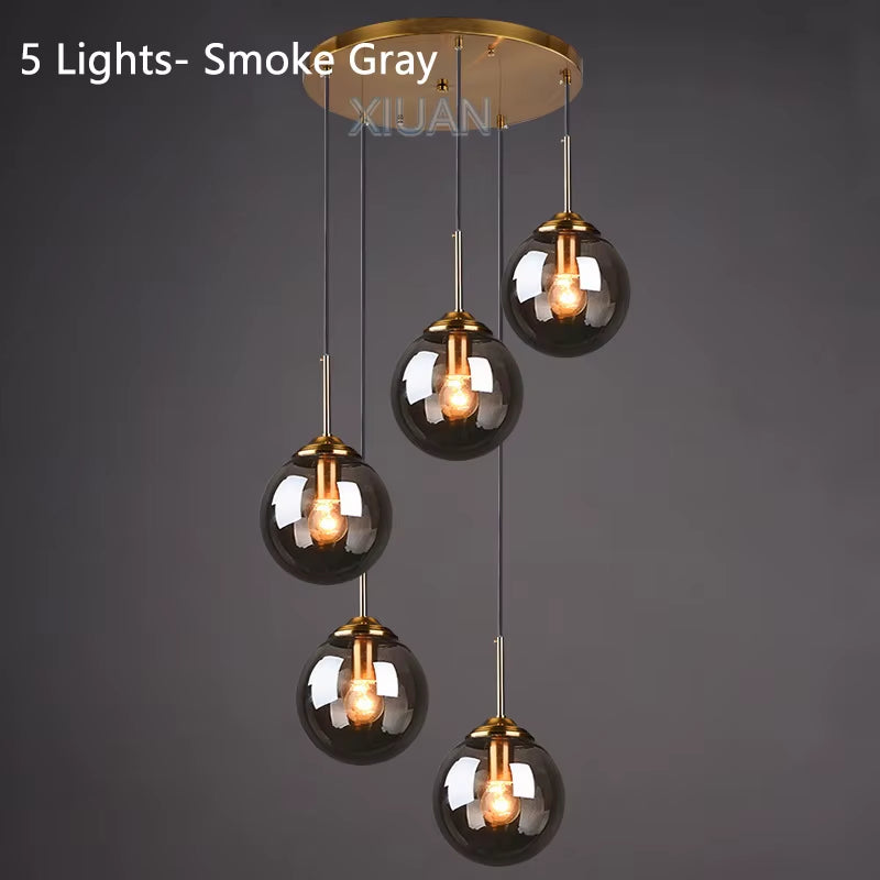 Amber Smoke Gray Clear Glass Pendant Lamp LED Hanging Light for Dining Room Table Kicthen Island Bedroom Bedside Lighting