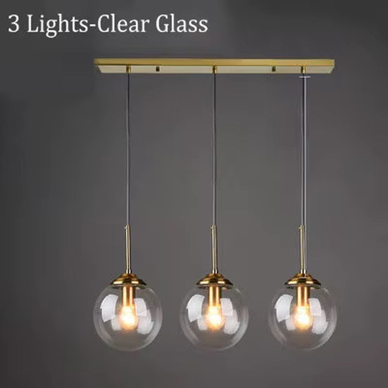 Amber Smoke Gray Clear Glass Pendant Lamp LED Hanging Light for Dining Room Table Kicthen Island Bedroom Bedside Lighting