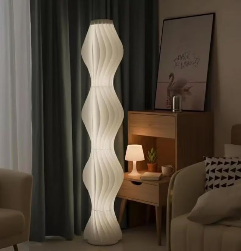 Japandi Aesthetic Nordic Floor Lamp - Pleated Cream Floor Lamp - RGB Grass Skirt Standing Light with Remote - Light for Living Room Decor