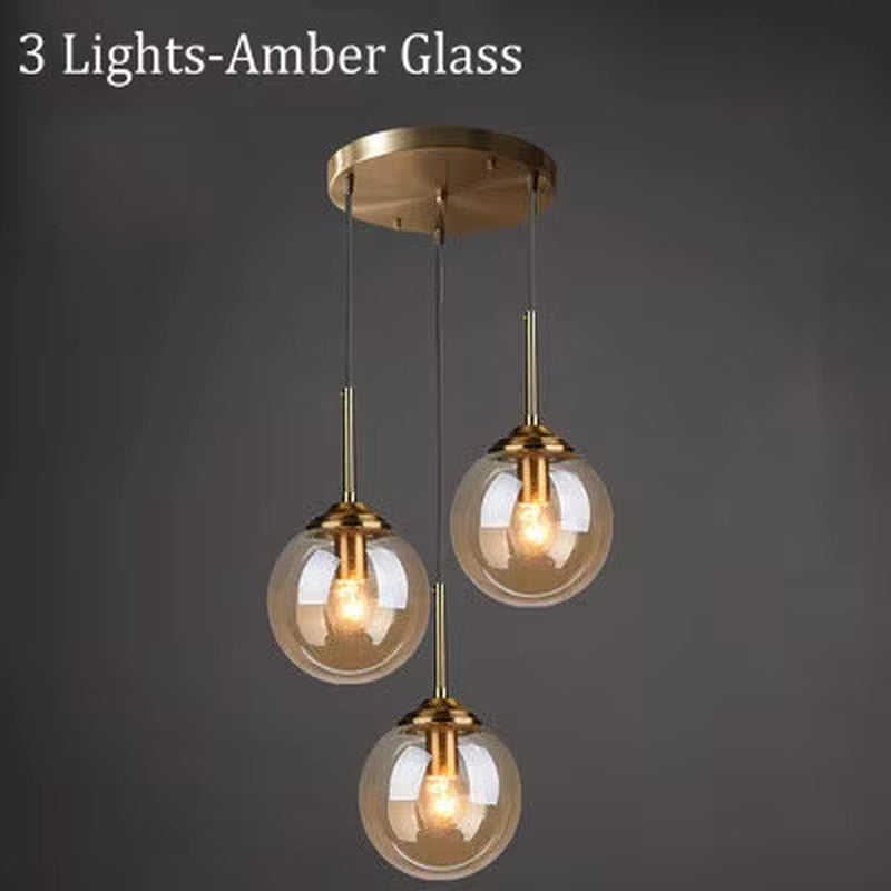 Amber Smoke Gray Clear Glass Pendant Lamp LED Hanging Light for Dining Room Table Kicthen Island Bedroom Bedside Lighting