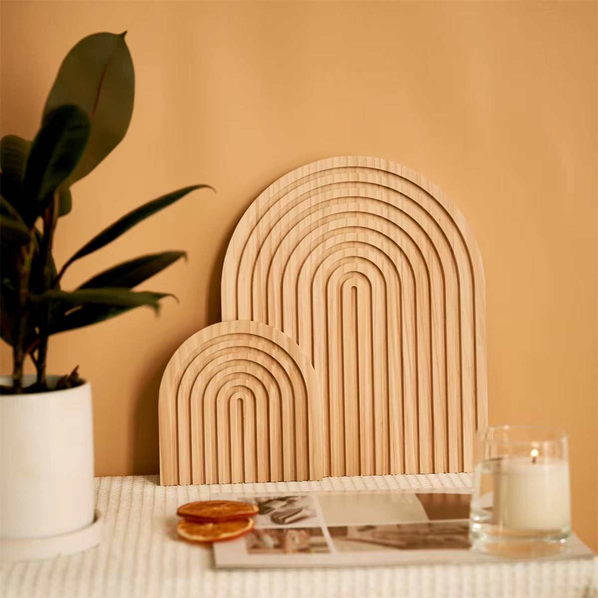 Wooden Wave Arch Shaped Cutting Board Boho Style Decorative Wooden Cutting Board Home Decor for Kitchen Dining Room Living Room