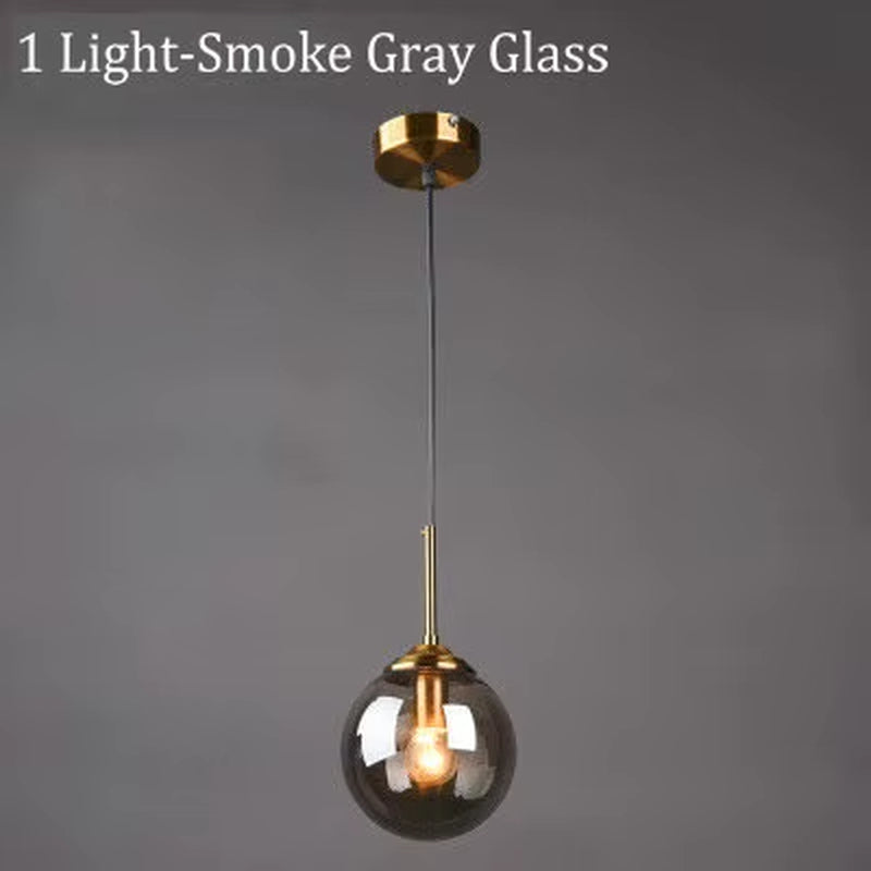 Amber Smoke Gray Clear Glass Pendant Lamp LED Hanging Light for Dining Room Table Kicthen Island Bedroom Bedside Lighting