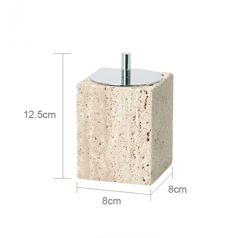 Beige Travertine Bathroom Accessories Set Natural Marble Soap Dispenser Soap Dish Reed Diffuser Vanity Tray Bathroom Set