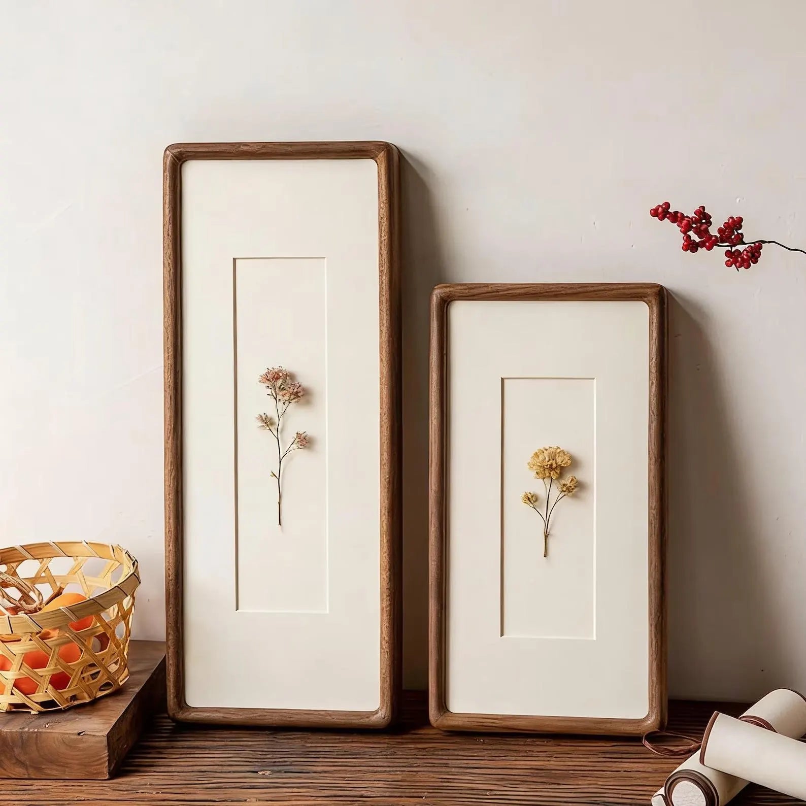 Solid Walnut & Teak Wood Photobooth Strip, Travel Memory Frame, Display for Maps, Tickets, Pressed Flowers - Long Narrow Gallery Frame