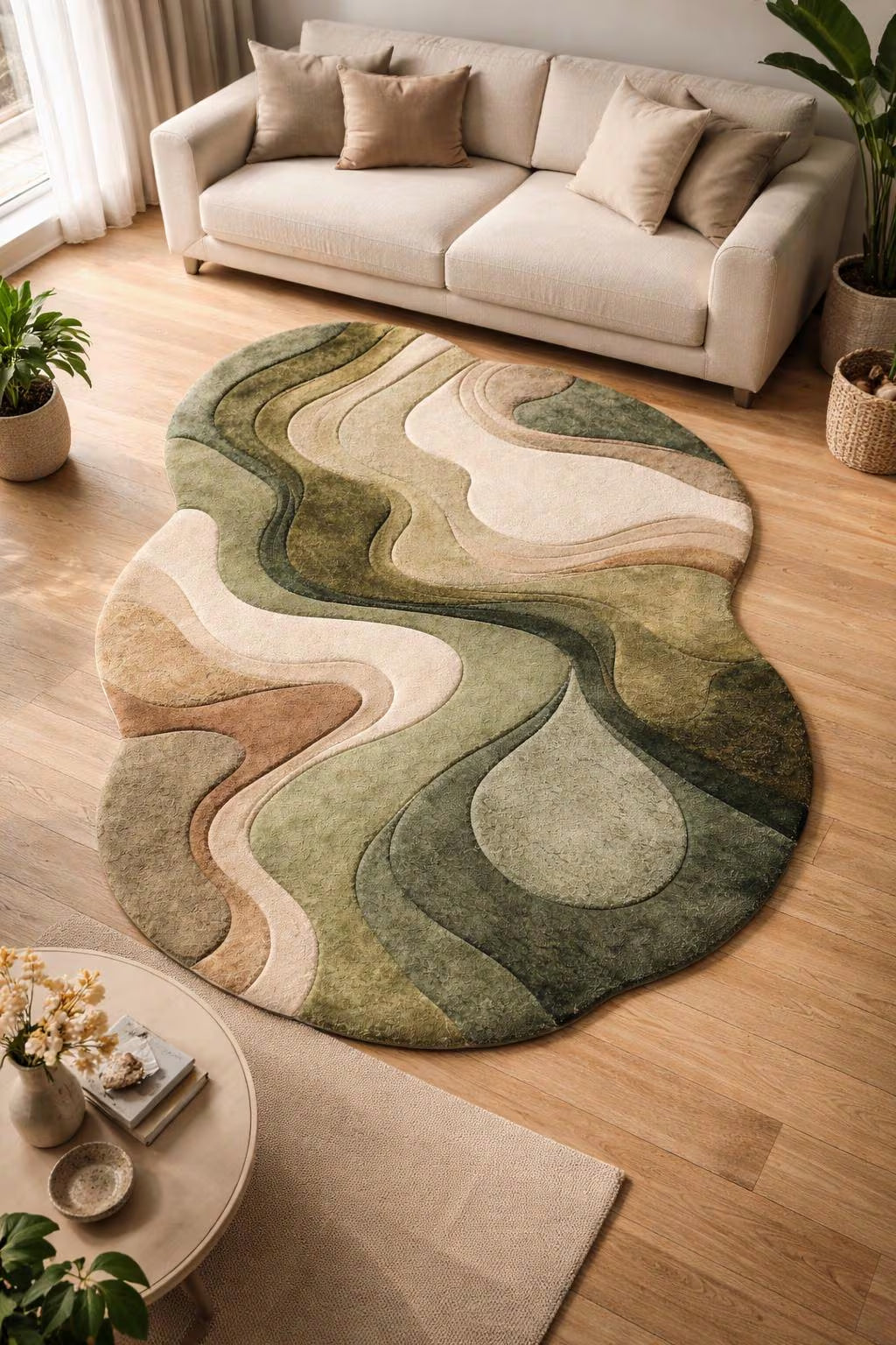 Irregular Abstract Sculpted Wool Rug – Organic Modern Area Rug, Hand Tufted Luxury Carpet for Living Room & Bedroom Decor
