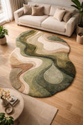 Irregular Abstract Sculpted Wool Rug – Organic Modern Area Rug, Hand Tufted Luxury Carpet for Living Room & Bedroom Decor