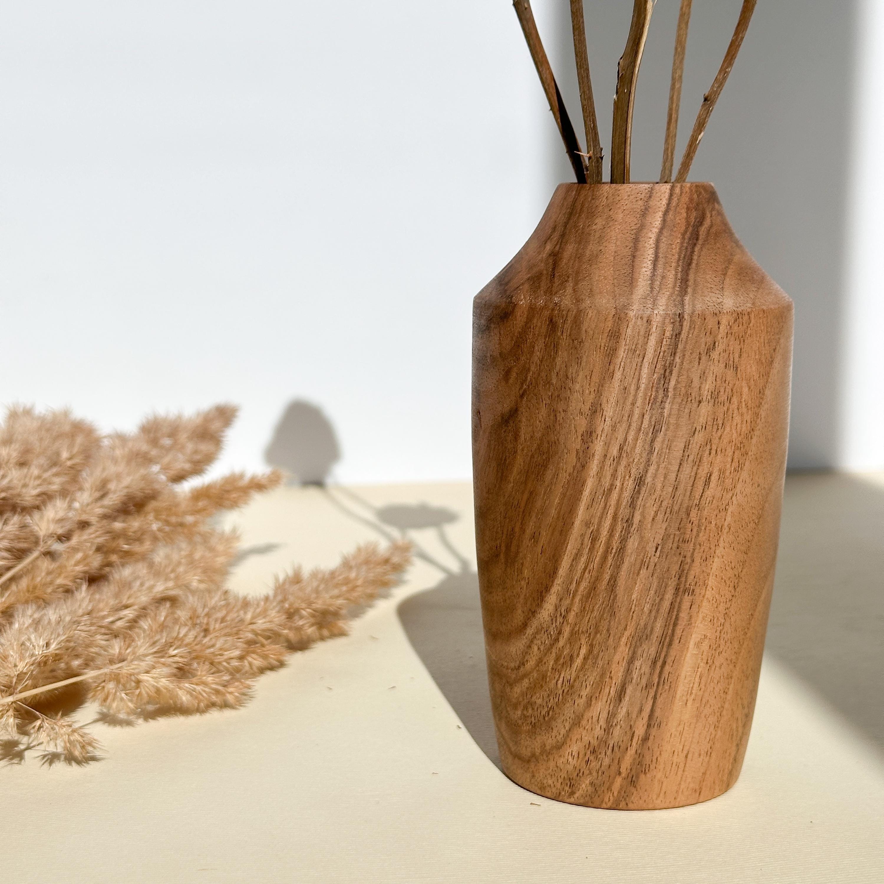 Handcrafted Walnut Wood Vase: Natural Home Decor for Dried Flowers