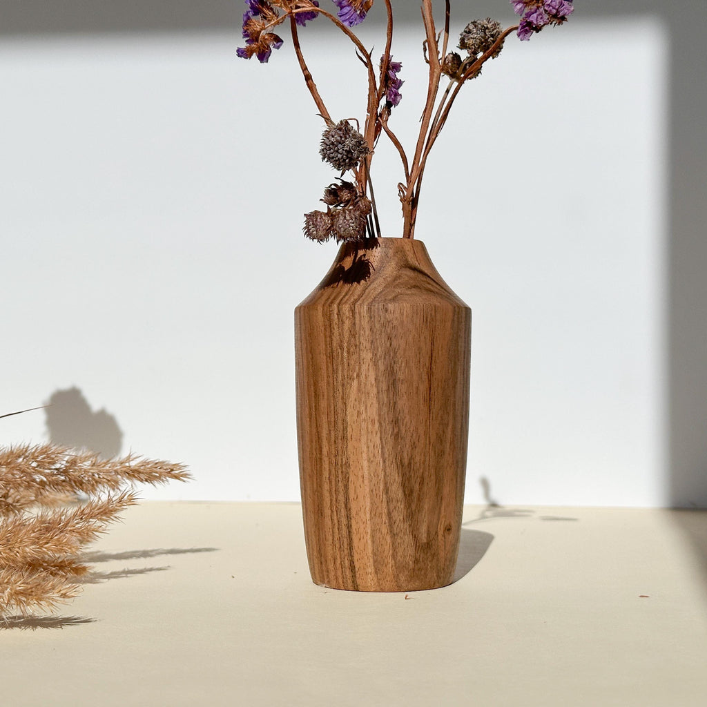Handcrafted Walnut Wood Vase: Natural Home Decor for Dried Flowers