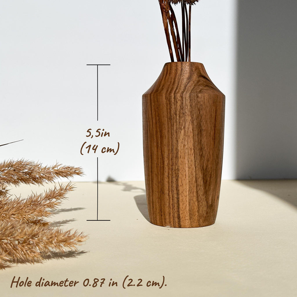 Handcrafted Walnut Wood Vase: Natural Home Decor for Dried Flowers