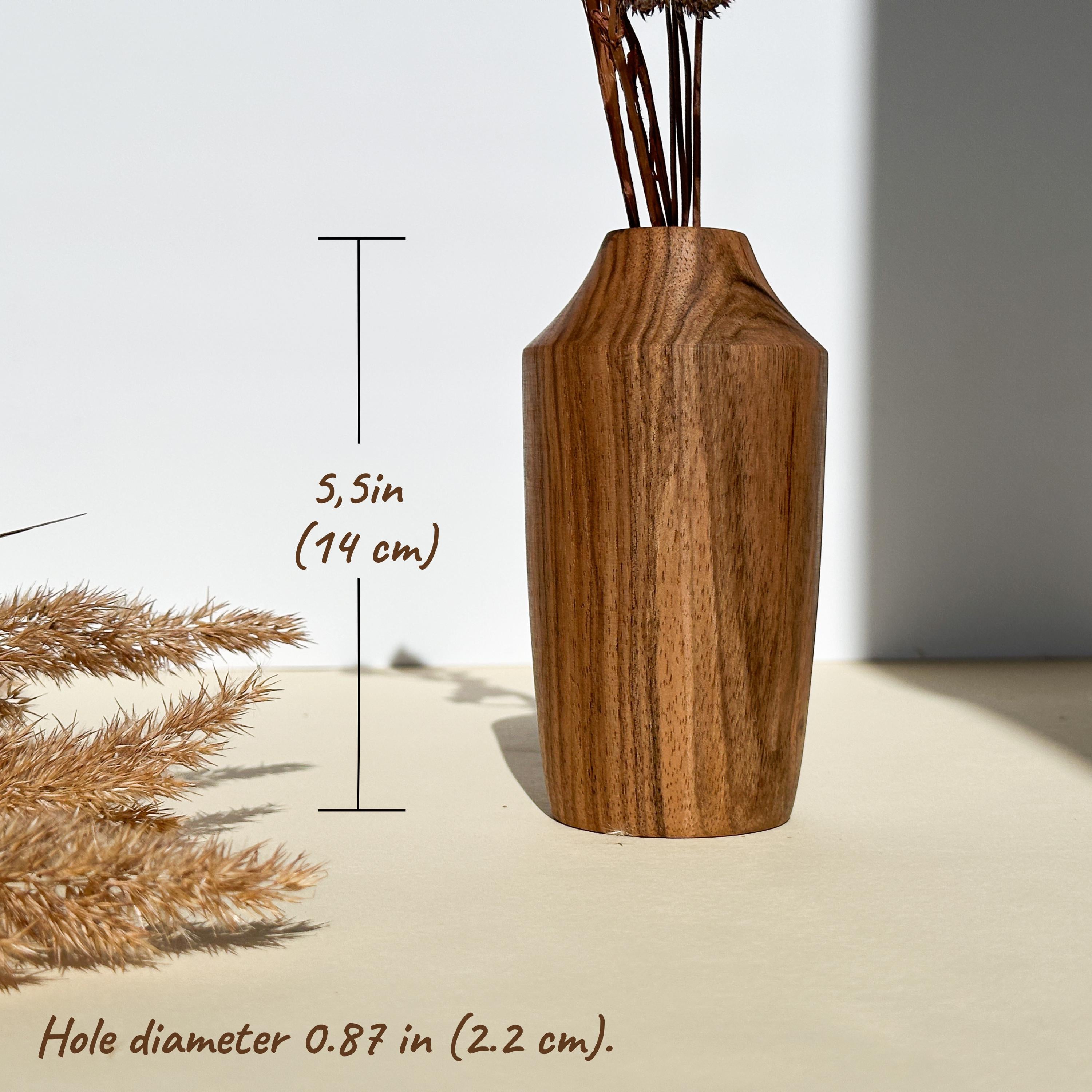 Handcrafted Walnut Wood Vase: Natural Home Decor for Dried Flowers